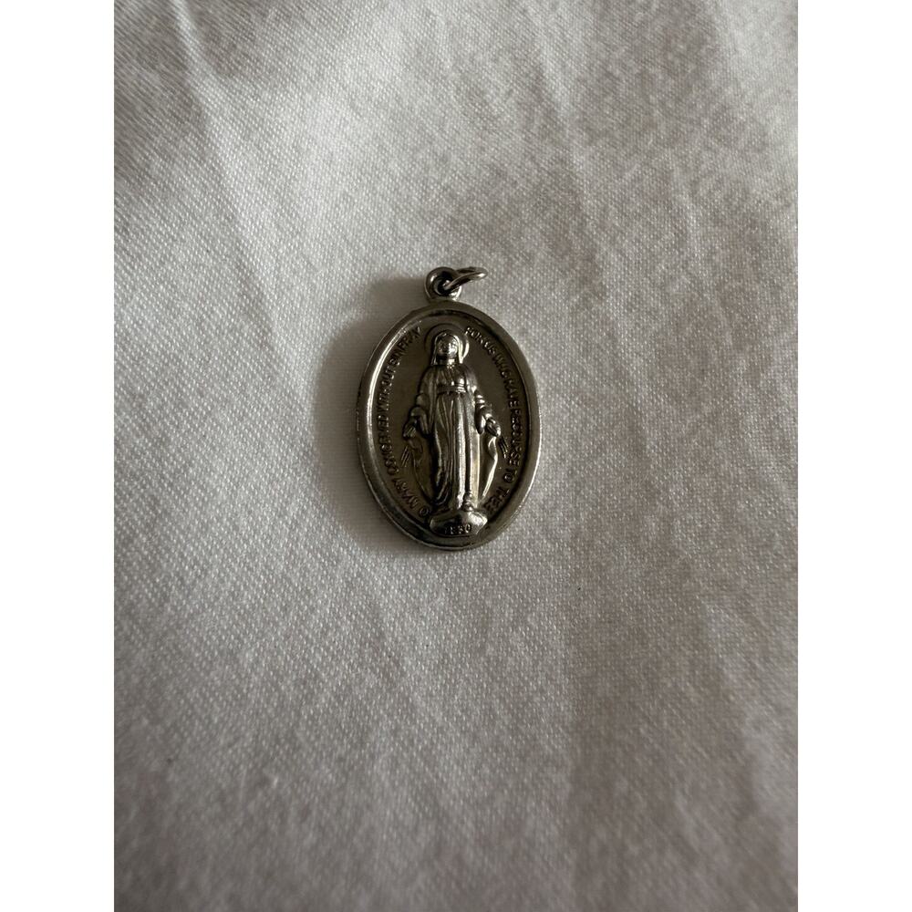 Vintage Miraculous Medal Holy Mary Mother God Religious Pendant Jesus Catholic